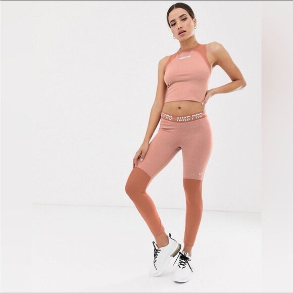 Nike Pro Training Heather Leggings In Rose Gold/Dusty Peach Size XSmall nwt - Picture 1 of 10